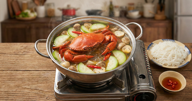 Lẩu bầu cua Cà Mau thanh mát giải nhiệt